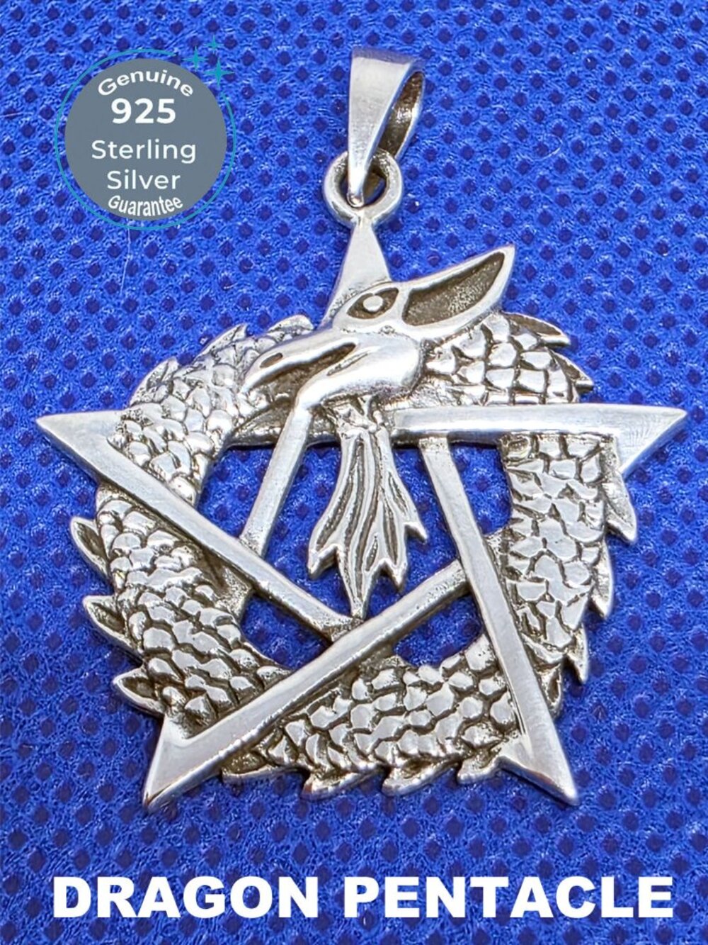 Sterling Silver 925 𝑫𝒓𝒂𝒈𝒐𝒏 𝑷𝒆𝒏𝒕𝒂𝒈𝒓𝒂𝒎 Amulet Pendant